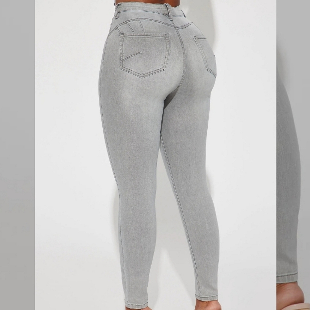 Grey High Rise Booty Lifting Denim Skinny Jeans L-XL - Picture 2 of 4